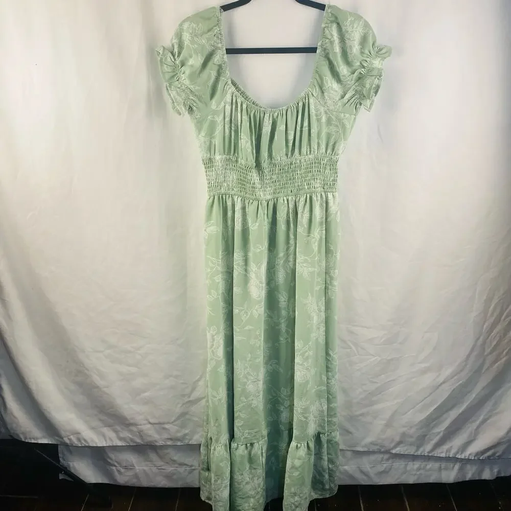 Inspired Hearts Sage‎ Green Floral Maxi Dress Large Milkmaid Cottage - Picture 7 of 7